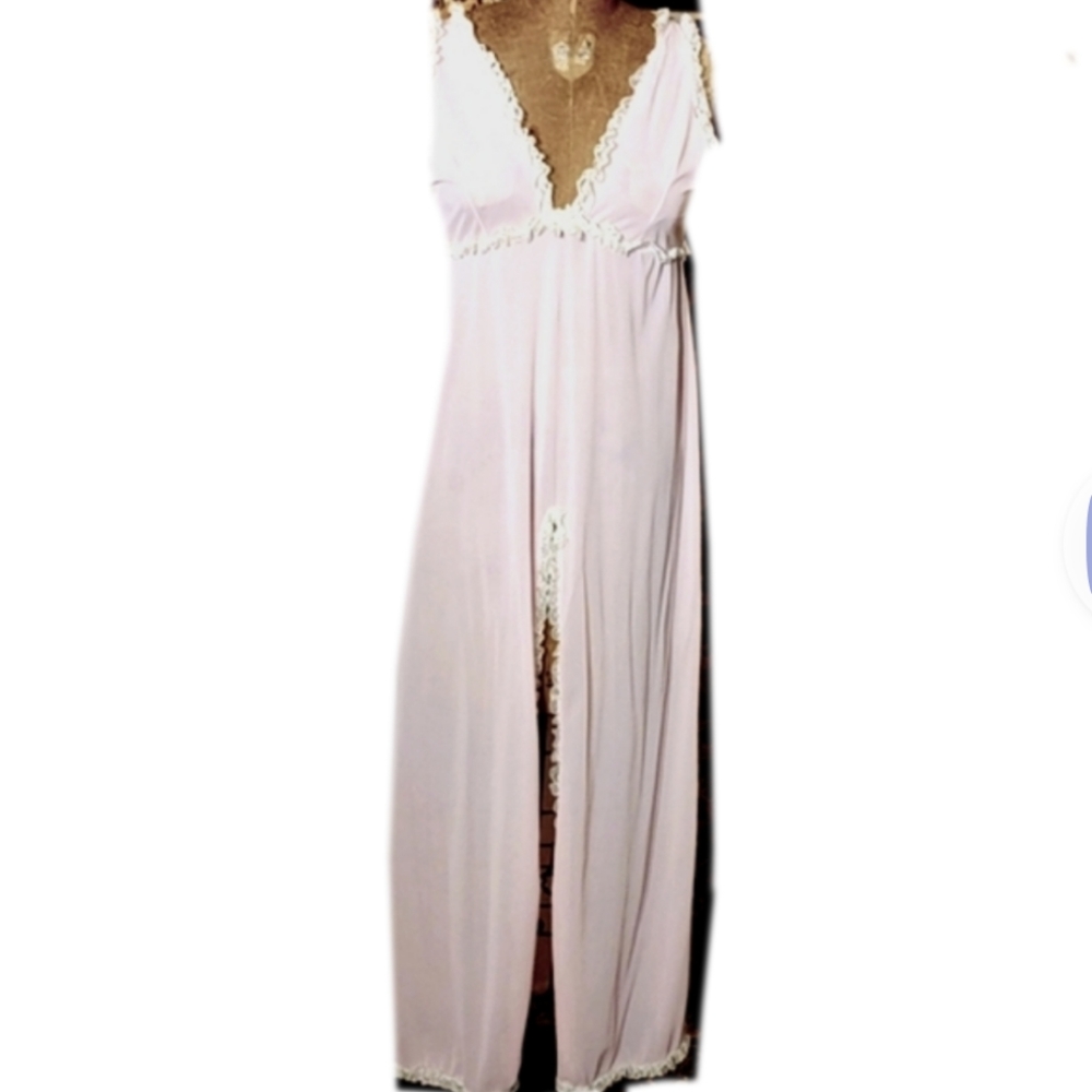Vintage Belle Smith super long pink lacy chemise with super high slit